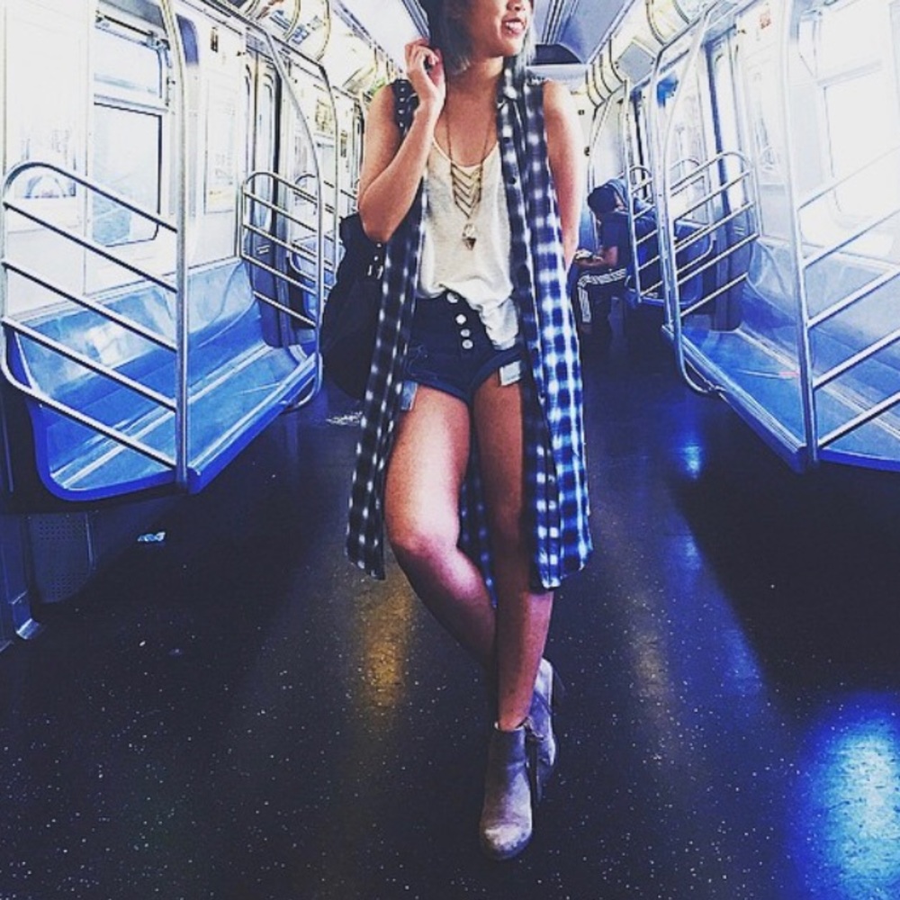 Plaid longline vest